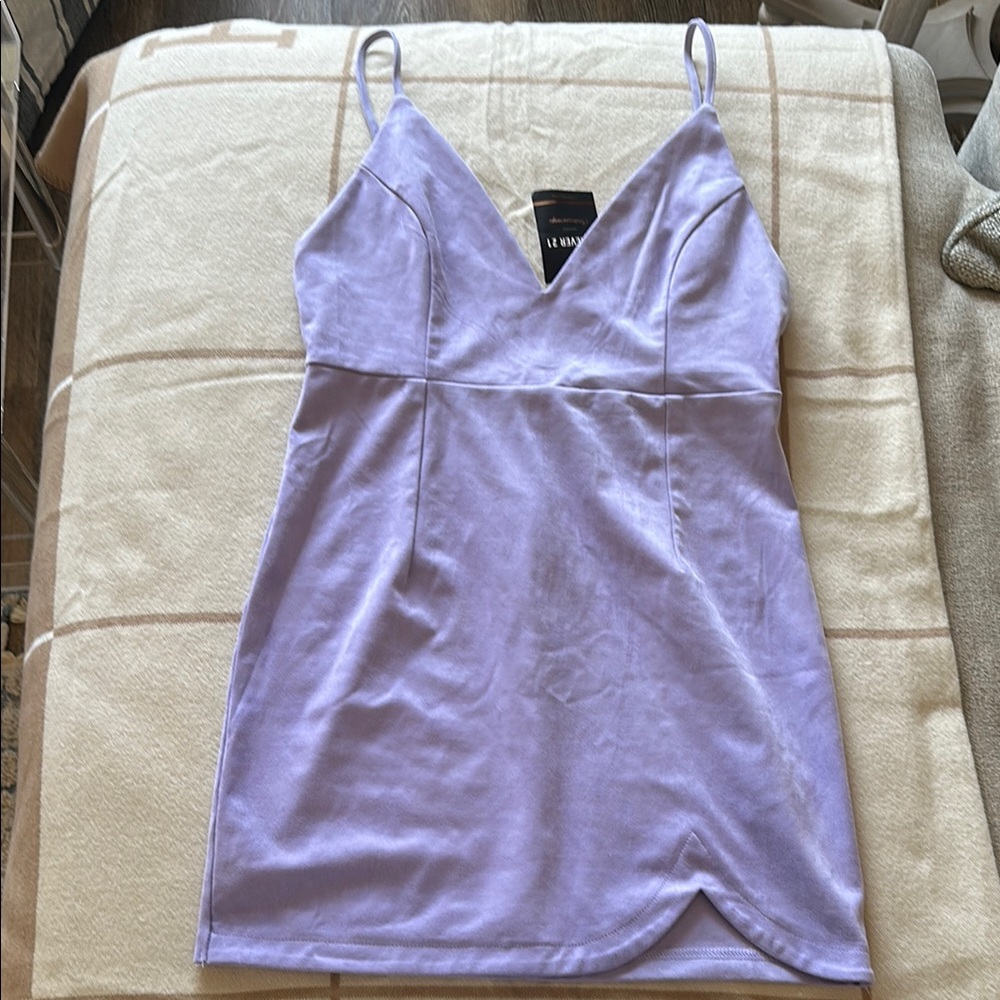 FOREVER21 Contemporary lavender Purple V-Neck Dress faux micro suede
